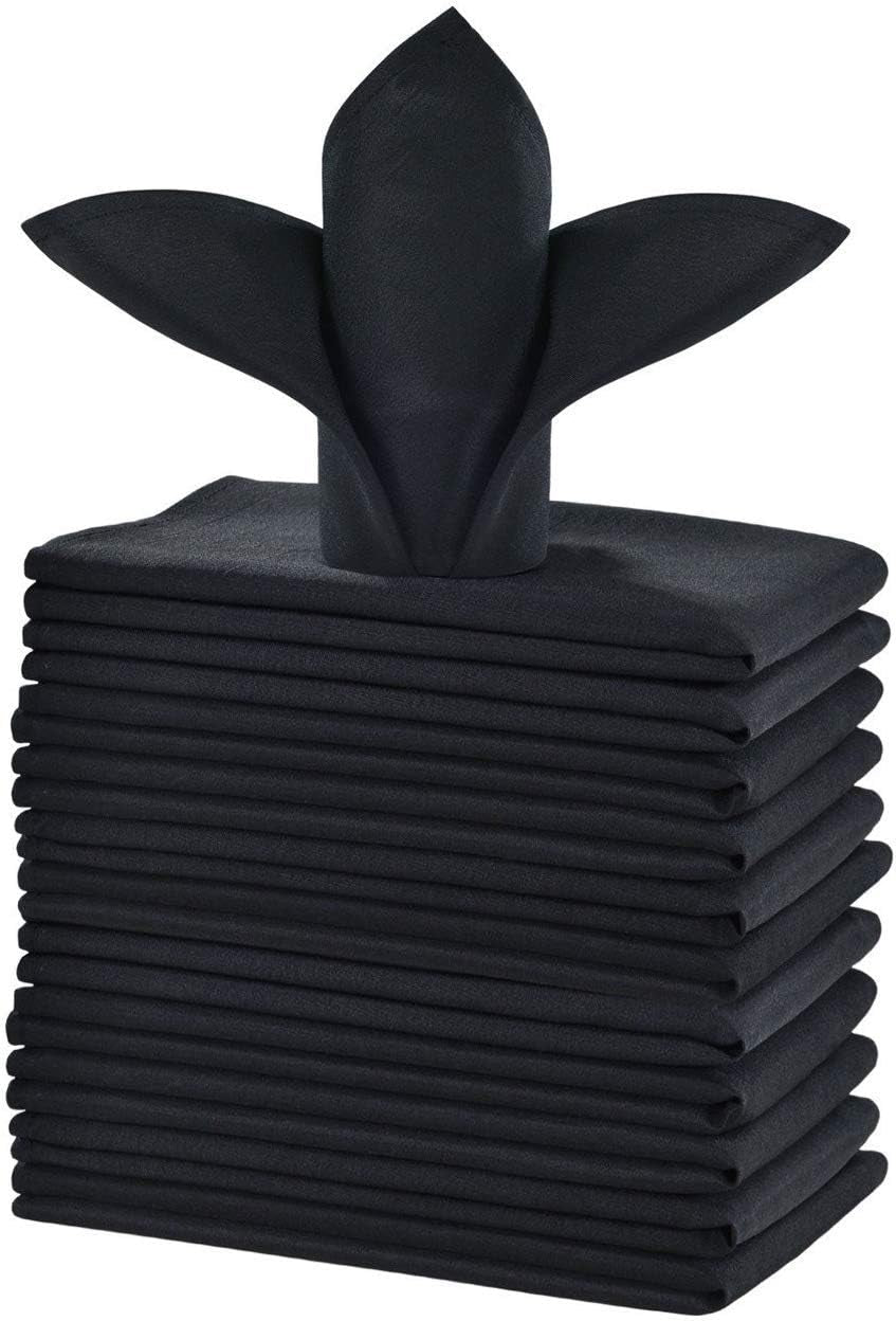 Black Cloth Napkins 1-Dozen, Solid Washable Fabric Reusable Napkins Set of 12, Perfect for Weddings, Parties, Holiday Dinner (20 X 20-Inch, Black)