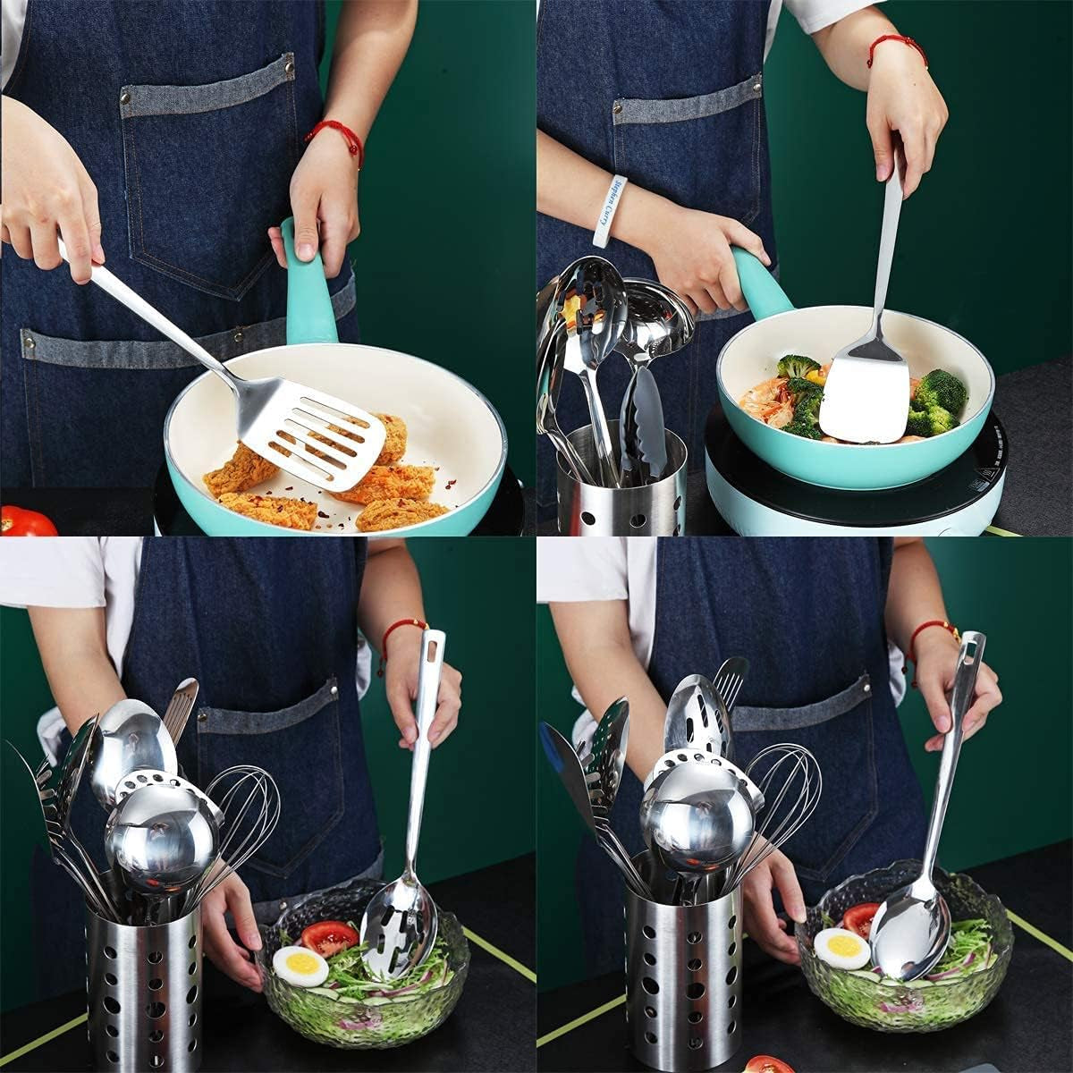 Stainless Steel Cooking Utensils Set, Berglander 13 Pieces Kitchen Utensils Set,