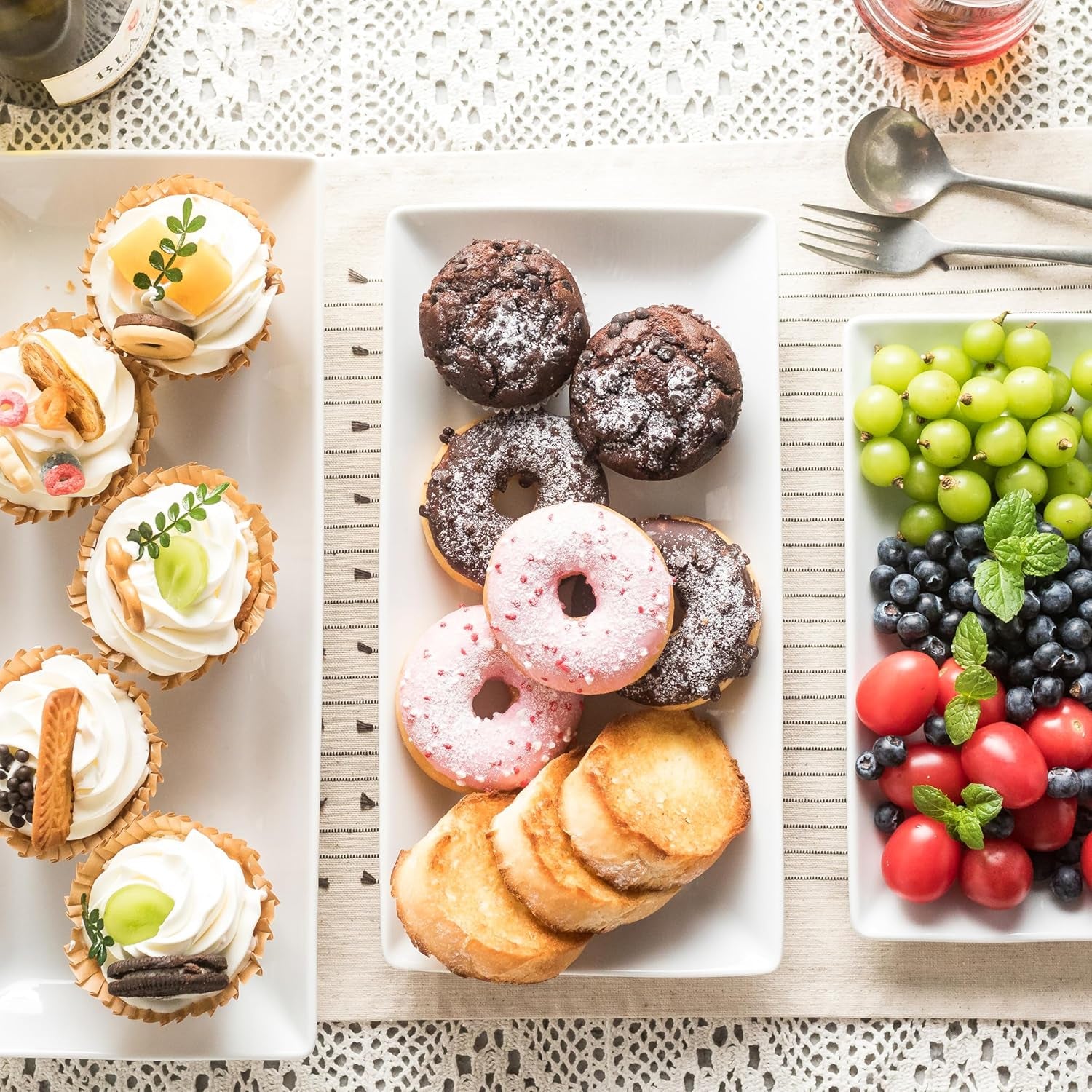 Porcelain Serving Platters Rectangular Trays White Serving Platters for Party, Stackable Serving Plates Set of 4,12 Inch
