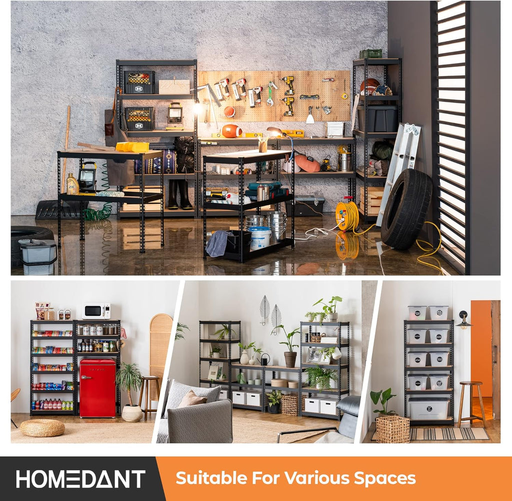 5 Tier Storage Shelves Adjustable Laminated Boltless Garage Metal Shelving Unit Heavy Duty Utility Rack Shelf Warehouse Pantry Closet Kitchen (2, (S) 28" W, Black)