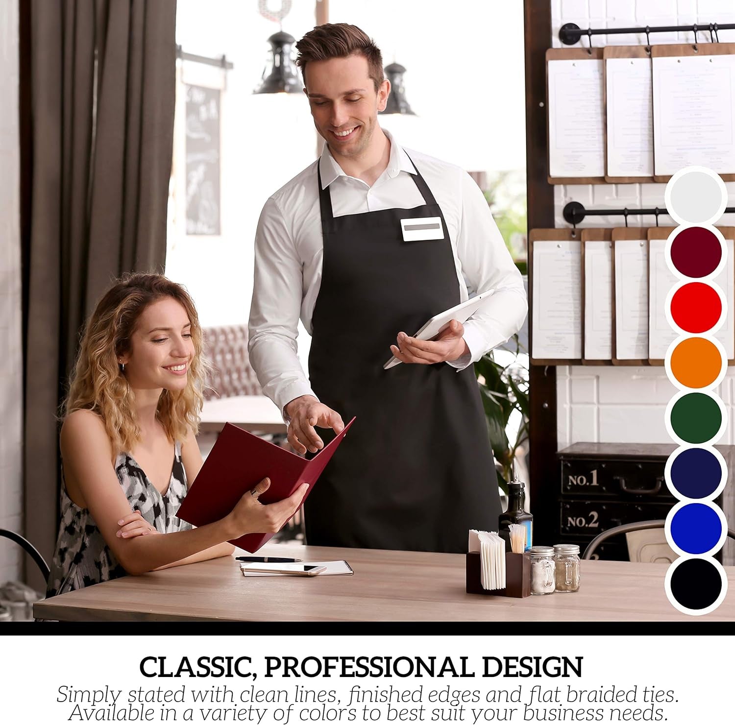 12 Pack Bib Apron - Unisex White Aprons, Machine Washable Aprons for Men and Women, Kitchen Cooking BBQ Aprons Bulk (Pack of 12, No Pockets, White)