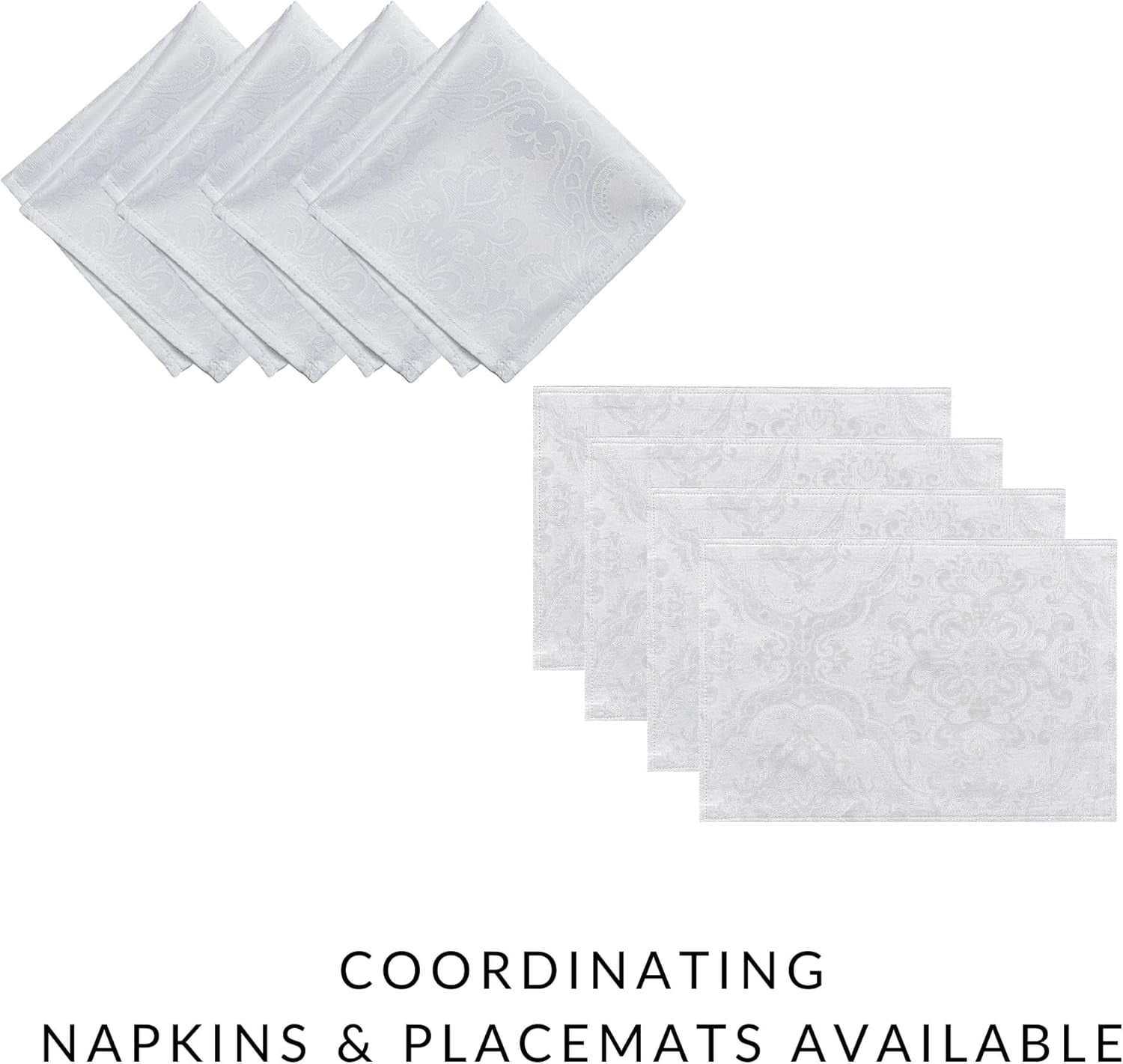 Home Fashions Caiden Elegance Damask Waterproof, Stain & Wrinkle Resistant Fabric Napkins (Set of 4), 17" X 17", White