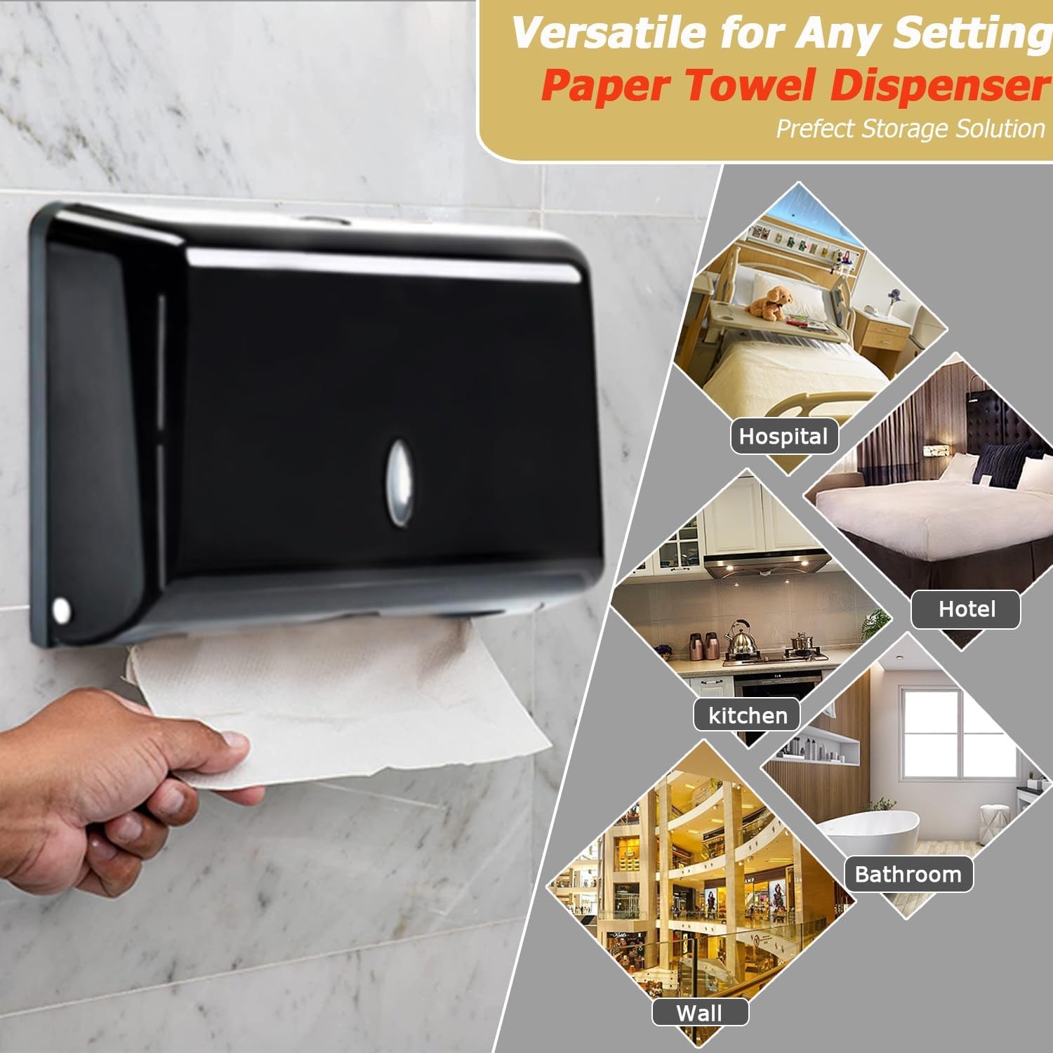 Paper Towel Dispensers, Commercial Toilet Tissue Dispensers Wall Mount Paper Towel Holder C-Fold/Multifold Paper Towel Dispenser for Bathroom, Kitchen(Black)