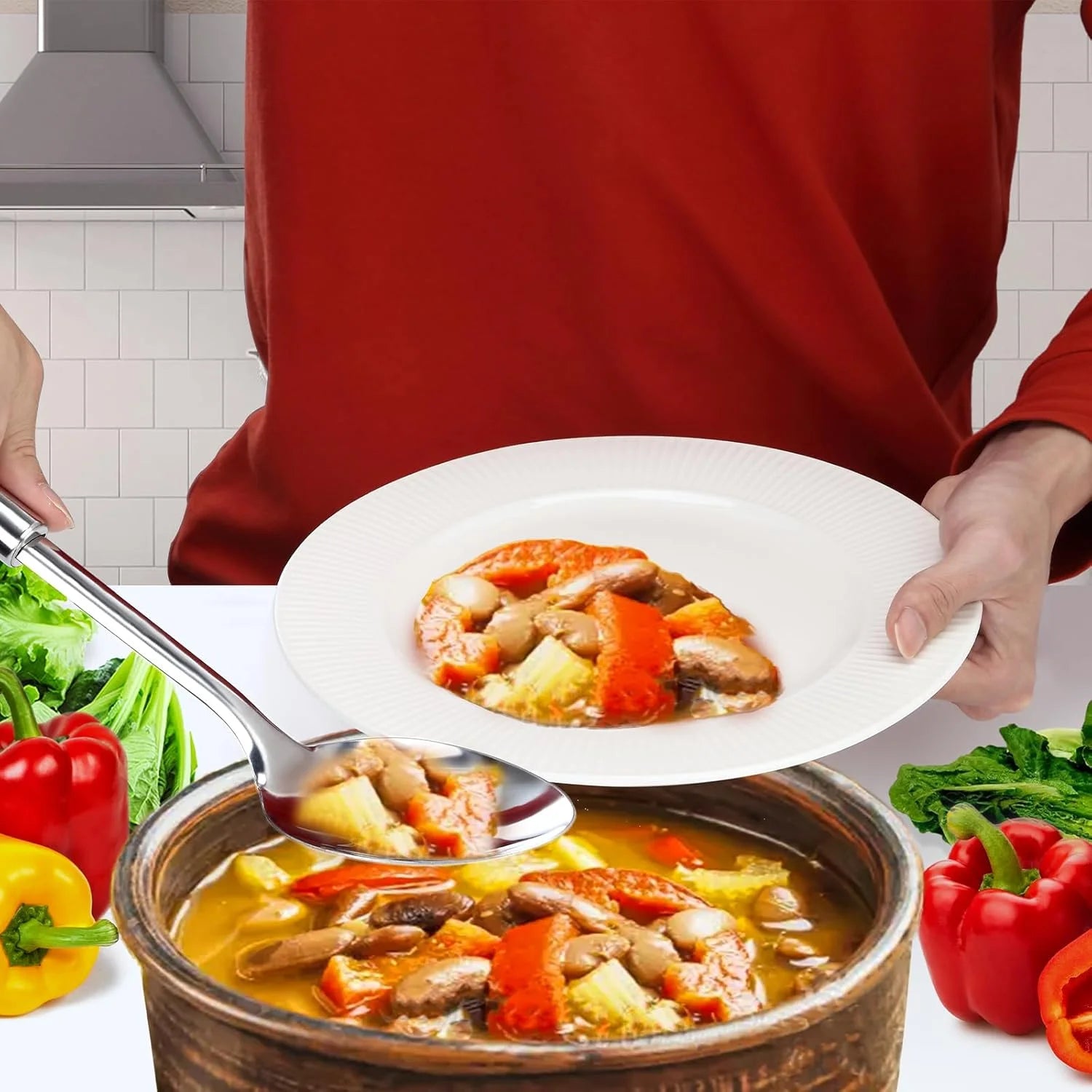 3 Pcs Cooking Utensils Set, 304 Stainless Steel Kitchen Utensils, Serving Utensils Set Includes Serving Spoon, Slotted Spoon and Soup Ladle, Serving Spoons for Party, Dishwasher Safe