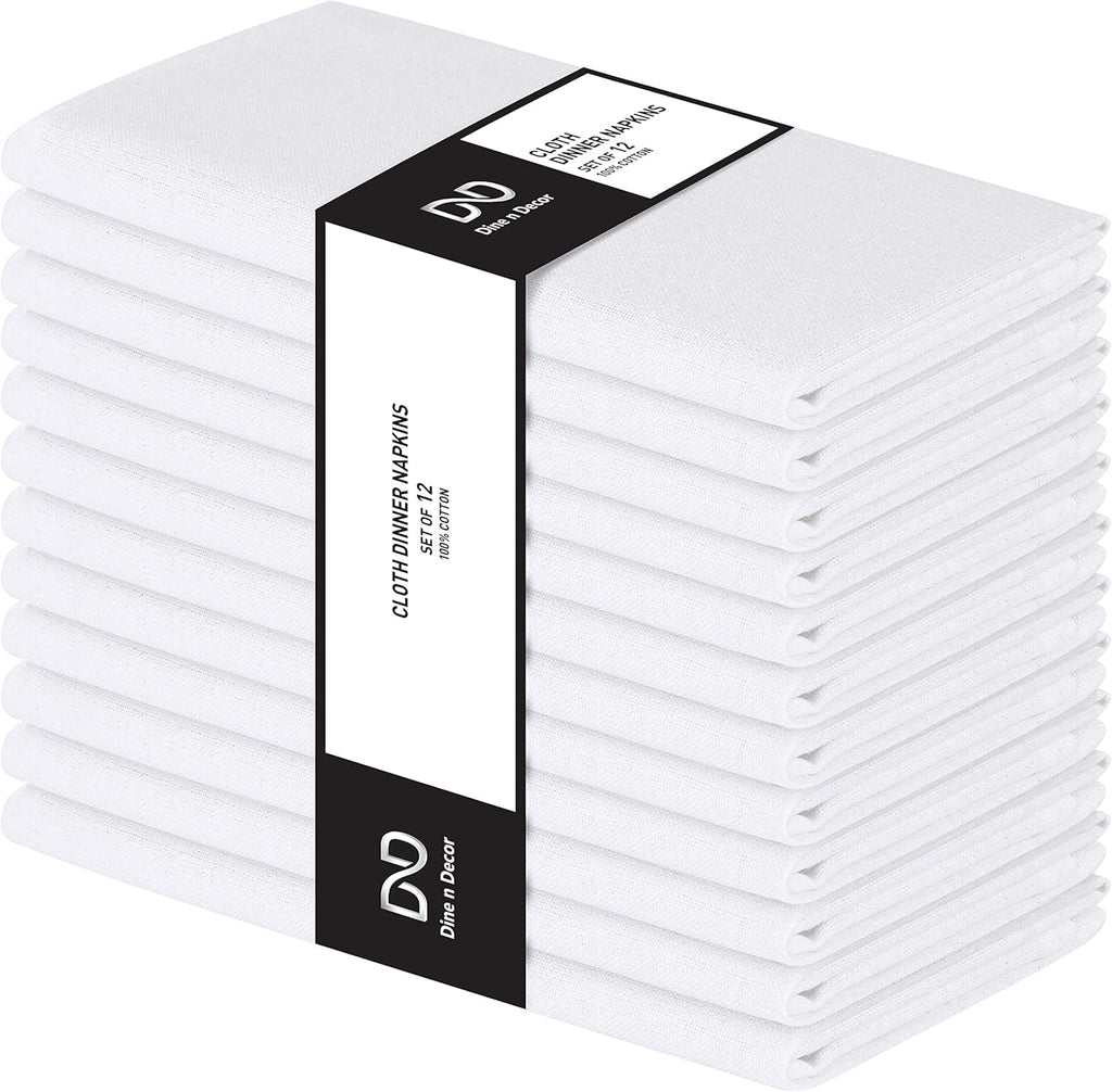 Set of 12 Cloth Dinner Napkins 100% Cotton - Soft Durable Washable - Ideal for Farmhouse Party Weddings Christmas Easter - Perfect Everyday Use Table Linen Cloth Napkins White 17X17