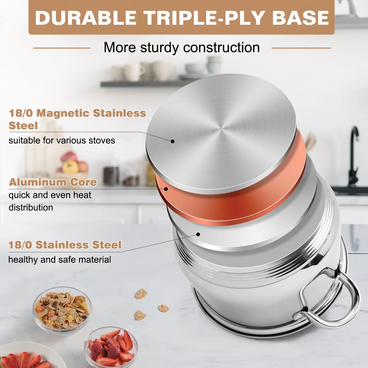 13-Piece Stainless Steel Cookware Set, Kitchen Pots and Pans Set with Glass Lid for Cooking, Induction & Dishwasher Safe, Silver