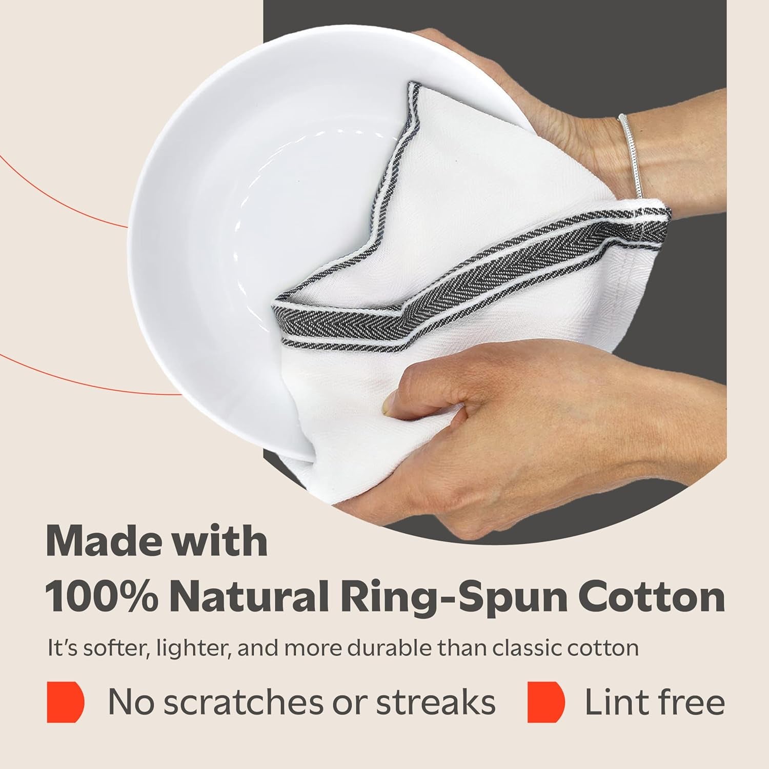 Classic Kitchen Towels - 15 Pack 100% Natural Cotton Towel Set, Reusable Wash Cloths, Absorbent Dish Towels, Machine Washable Hand Towels, Kitchen Essentials, 14” X 25”, Black Striped