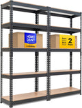 5 Tier Storage Shelves Adjustable Laminated Boltless Garage Metal Shelving Unit Heavy Duty Utility Rack Shelf Warehouse Pantry Closet Kitchen (2, (S) 28" W, Black)
