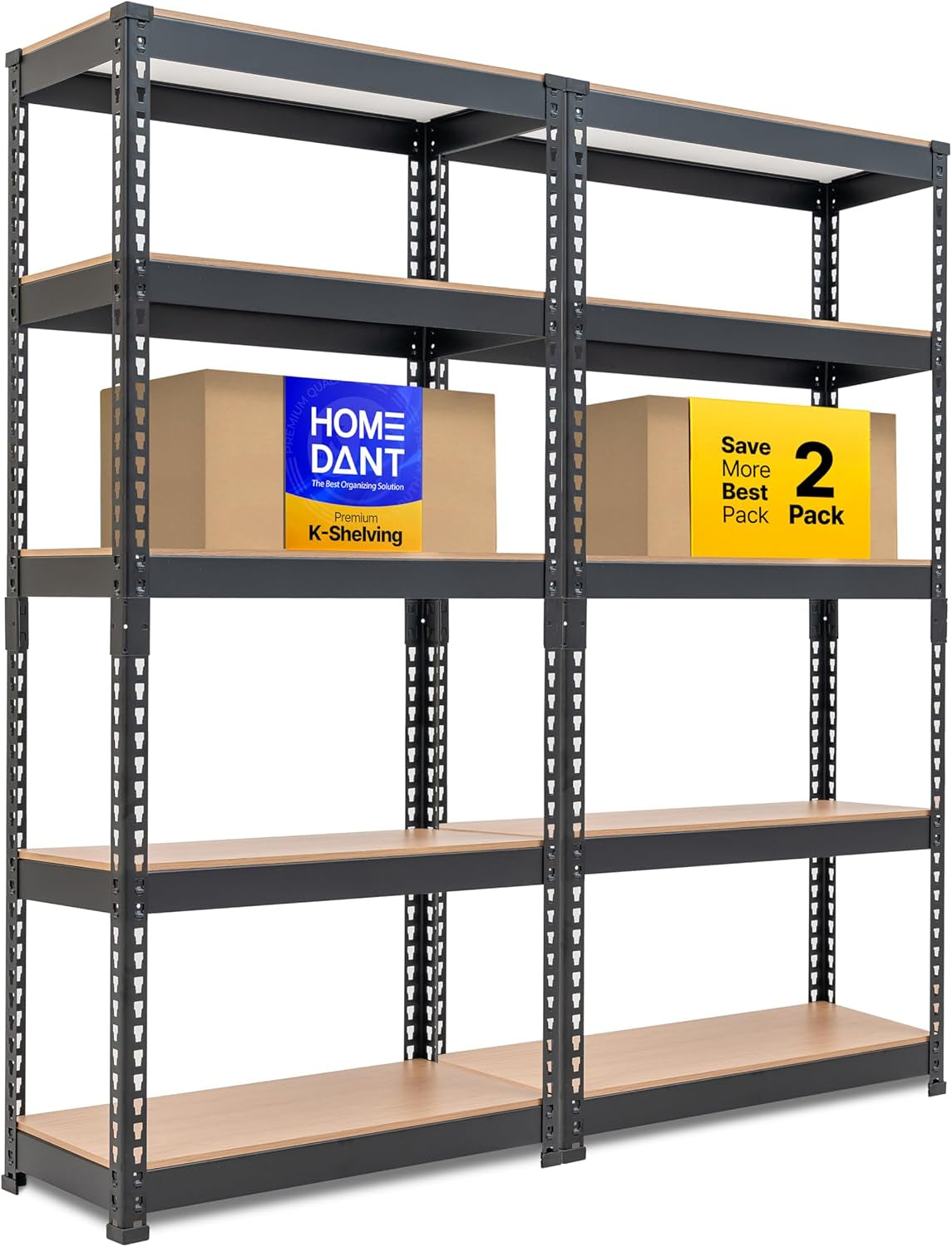 5 Tier Storage Shelves Adjustable Laminated Boltless Garage Metal Shelving Unit Heavy Duty Utility Rack Shelf Warehouse Pantry Closet Kitchen (2, (S) 28" W, Black)