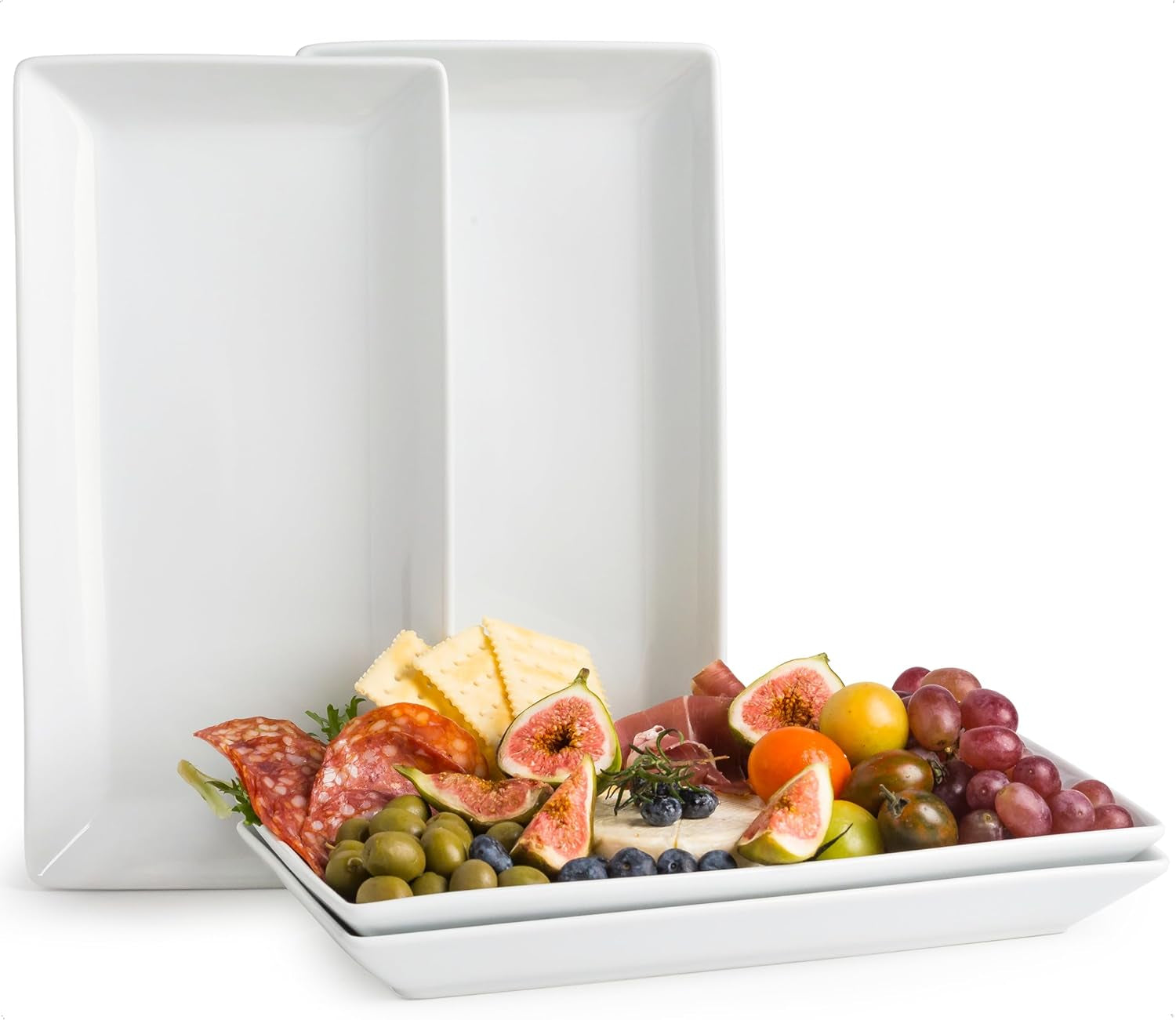 Porcelain Serving Platters Rectangular Trays White Serving Platters for Party, Stackable Serving Plates Set of 4,12 Inch