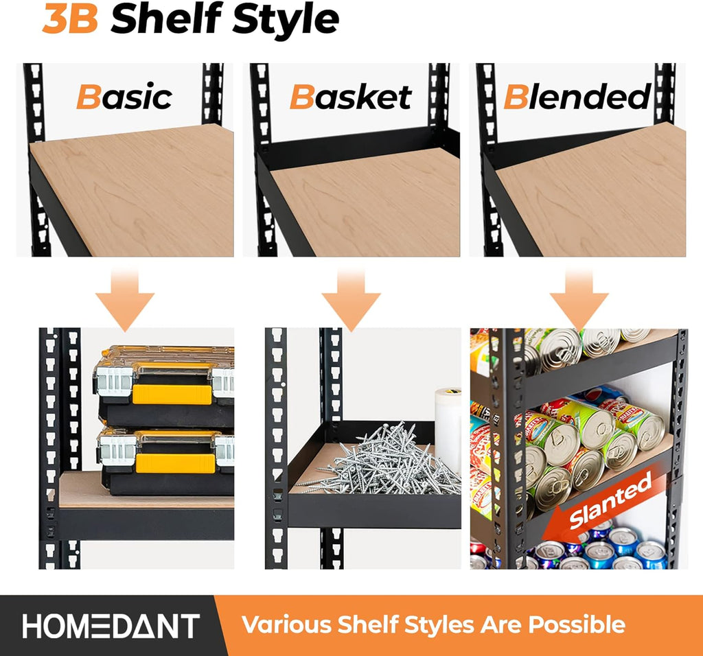 35.9" W 5 Tier Heavy Duty Garage Shelving Adjustable Metal Rack Storage Shelves Standing Shelf Unit Organizers Pantry Closet Black 1Pack