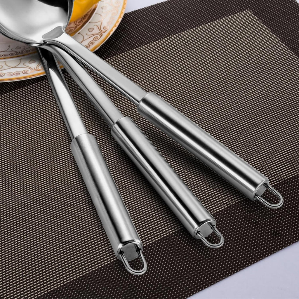 3 Pcs Cooking Utensils Set, 304 Stainless Steel Kitchen Utensils, Serving Utensils Set Includes Serving Spoon, Slotted Spoon and Soup Ladle, Serving Spoons for Party, Dishwasher Safe