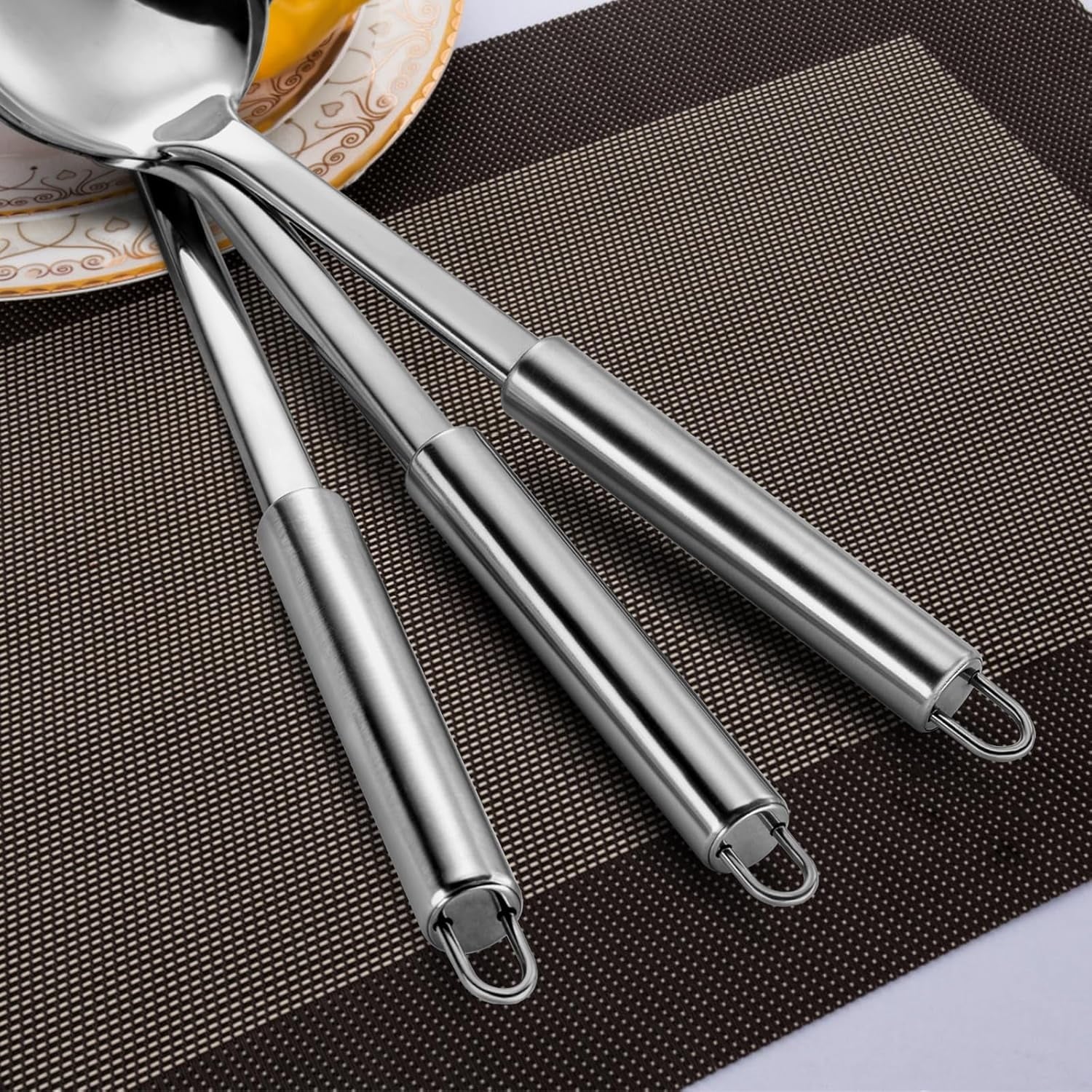 3 Pcs Cooking Utensils Set, 304 Stainless Steel Kitchen Utensils, Serving Utensils Set Includes Serving Spoon, Slotted Spoon and Soup Ladle, Serving Spoons for Party, Dishwasher Safe