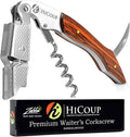 Hicoup Wine Opener - Professional Corkscrews for Wine Bottles W/Foil Cutter and Cap Remover - Manual Wine Key for Servers, Waiters, Bartenders and Home Use - Sandalwood