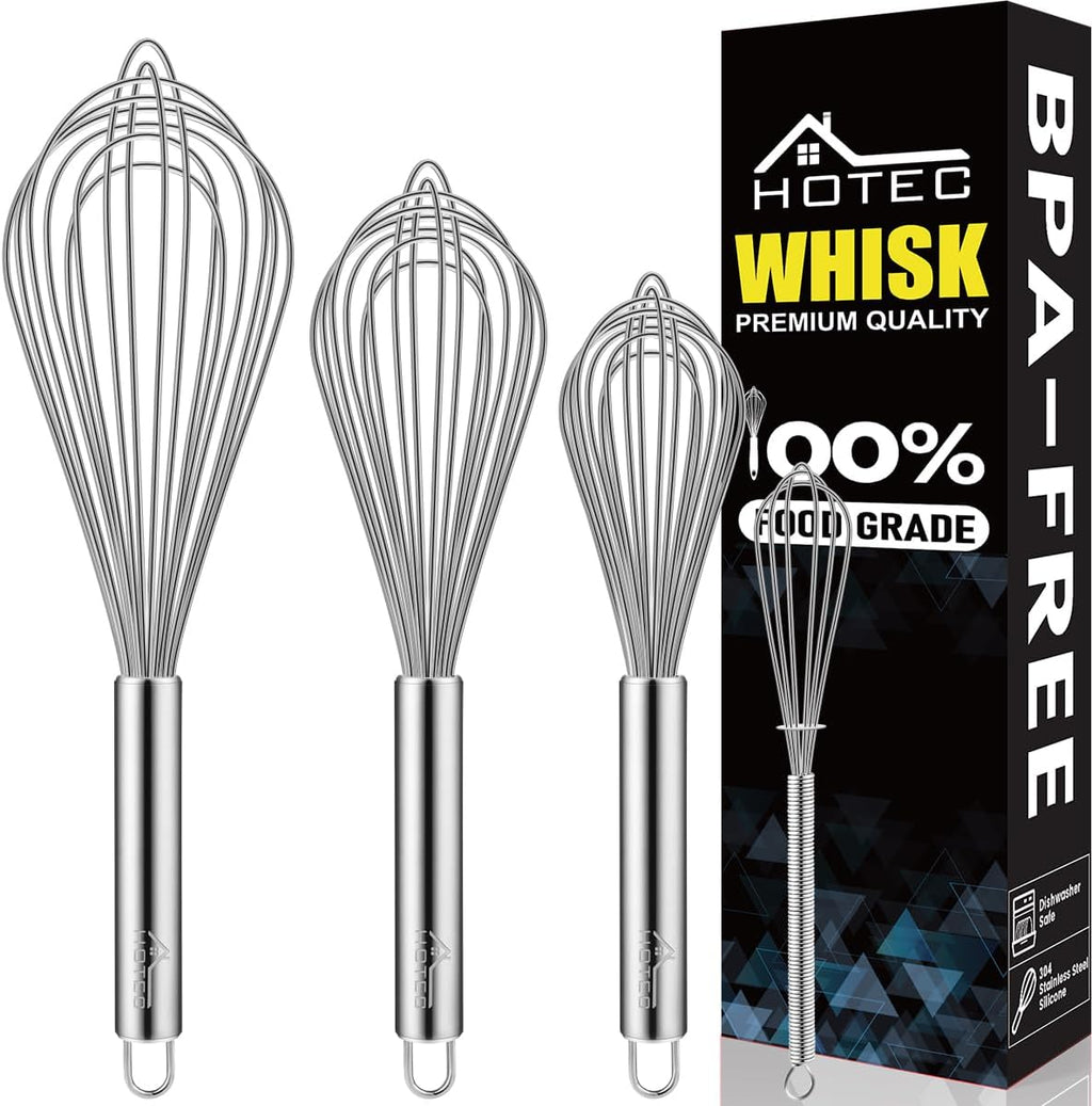 4 Pieces Stainless Steel Whisks Set Wire Whisk Balloon Whisk Egg Beater Kitchen Utensils for Stirring, Beating, Blending