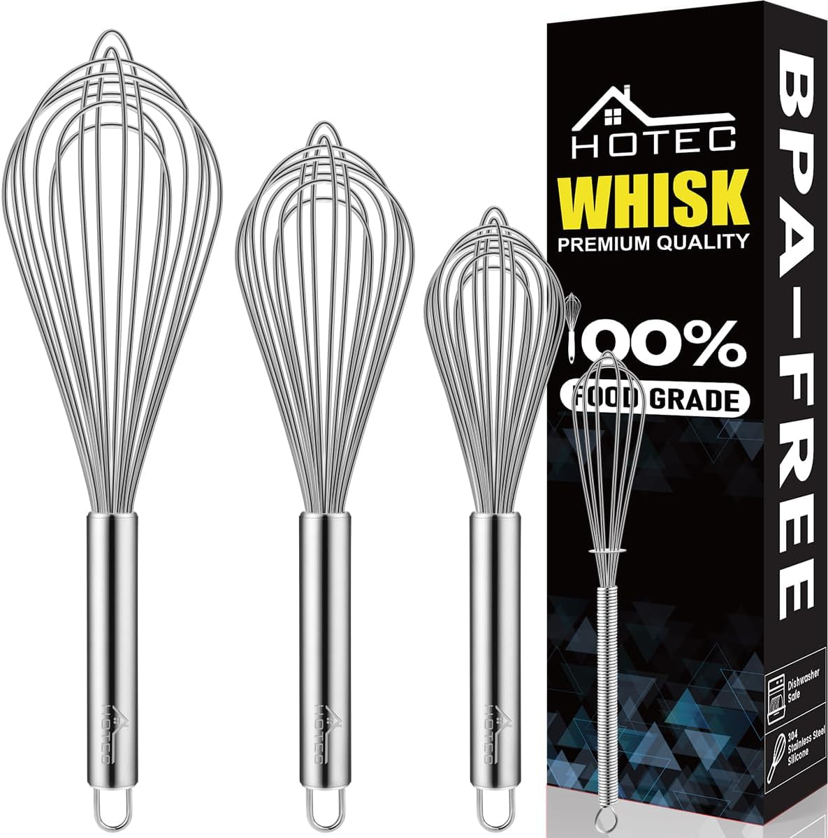 4 Pieces Stainless Steel Whisks Set Wire Whisk Balloon Whisk Egg Beater Kitchen Utensils for Stirring, Beating, Blending