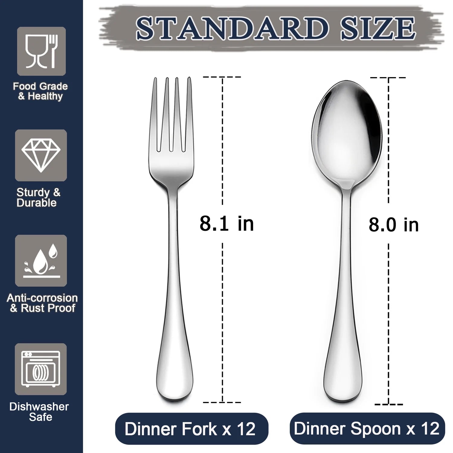 24-Piece Forks and Spoons Silverware Set, Stainless Steel Dinner Spoons and Forks Flatware Set, Heavy Duty & Mirror Polished