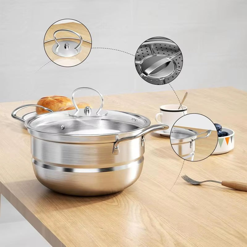 Sauce Pans with Lids Stock Pots Set Professional Cookware Kit for Stewing Steaming Vegetables Kitchen Home Restaurant
