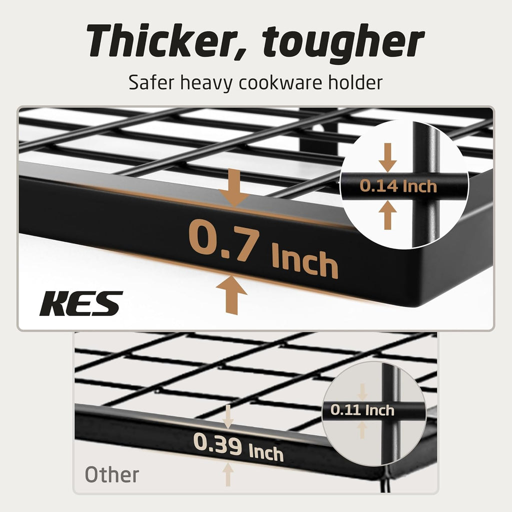 24 Inch Kitchen Pot Pan Rack Wall Mounted Hanging Storage Organizer Wall Shelf with Hooks Matte Black, KUR215S60-BK