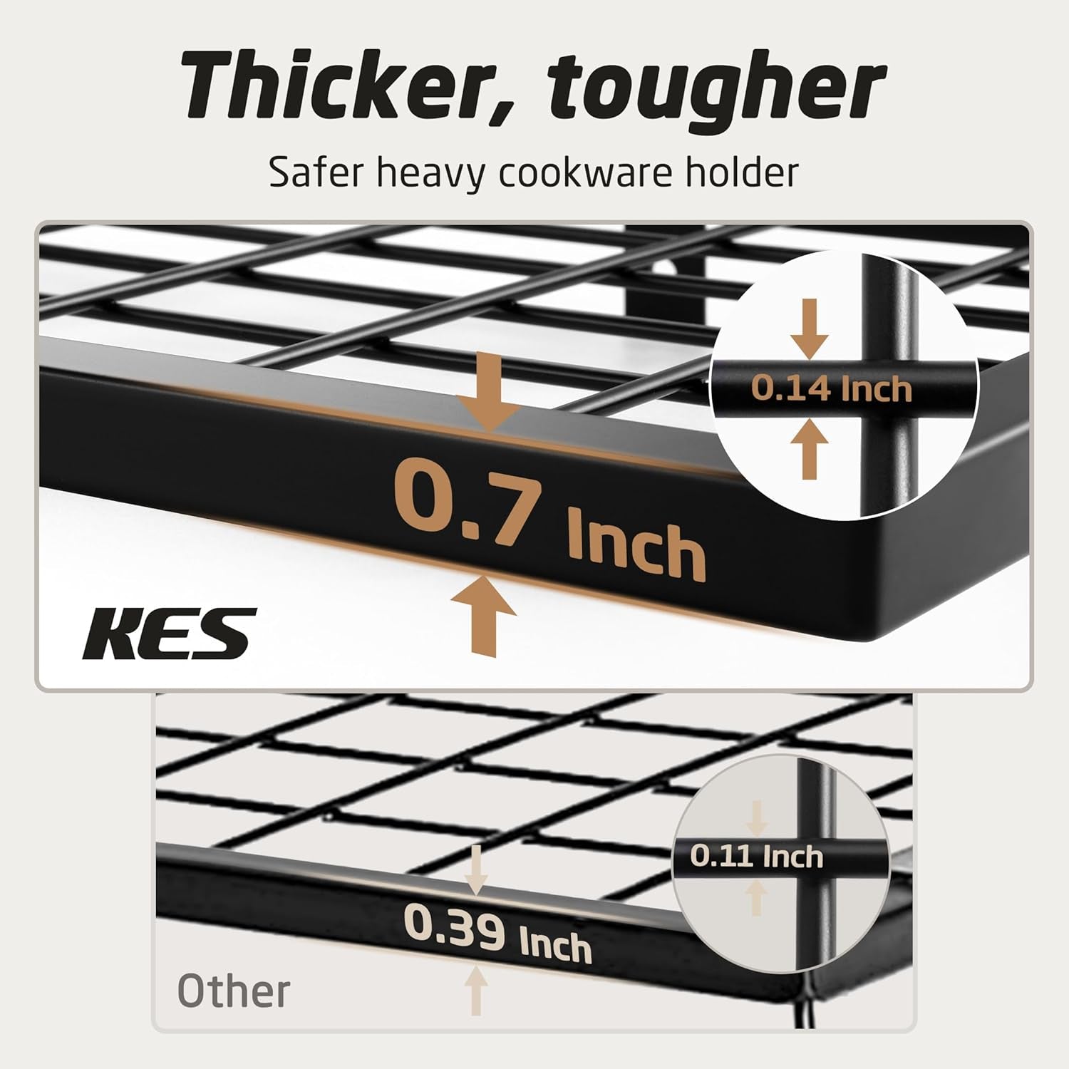 24 Inch Kitchen Pot Pan Rack Wall Mounted Hanging Storage Organizer Wall Shelf with Hooks Matte Black, KUR215S60-BK