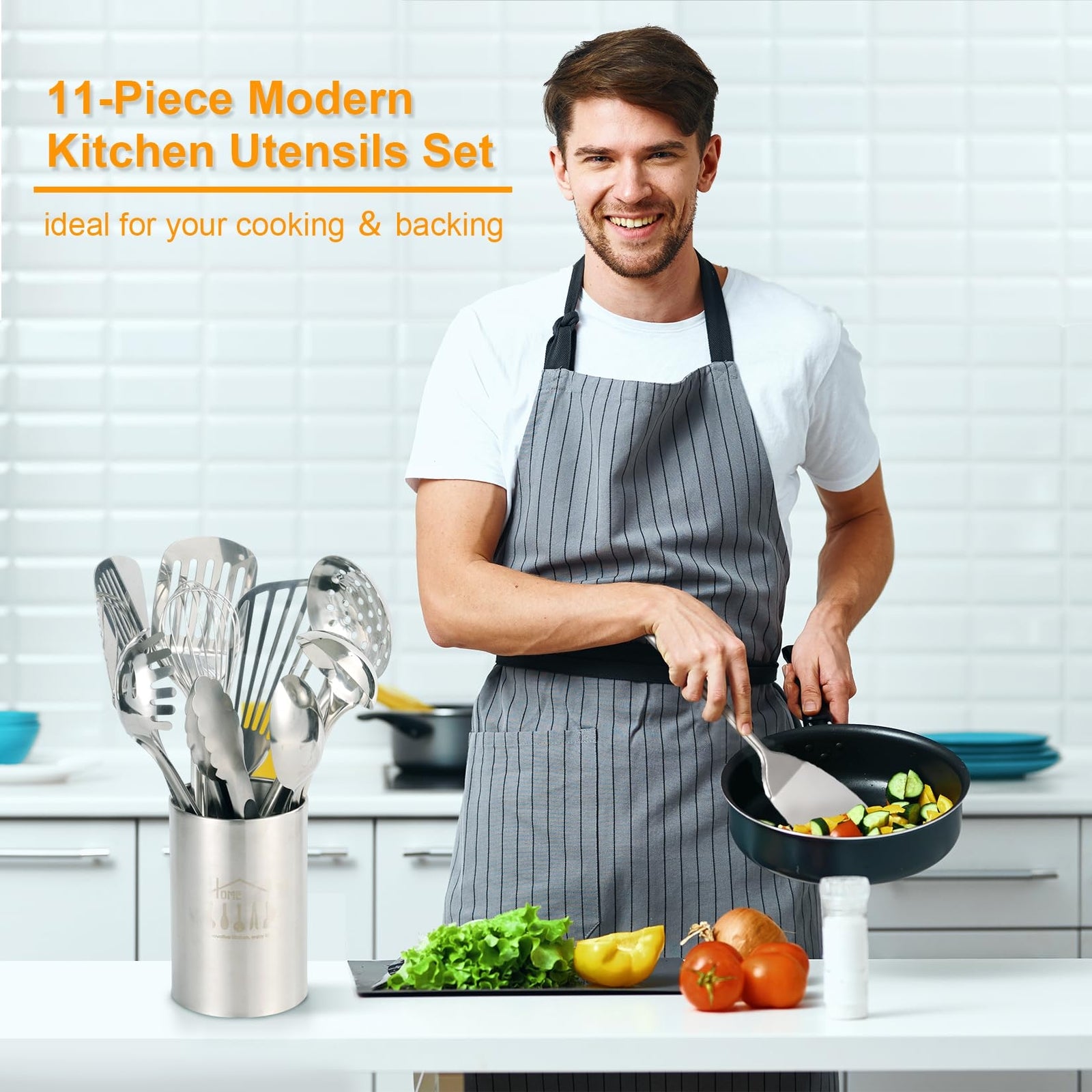 Stainless Steel Cooking Utensils Set 11Pcs Kitchen Utensils Set with Holder For