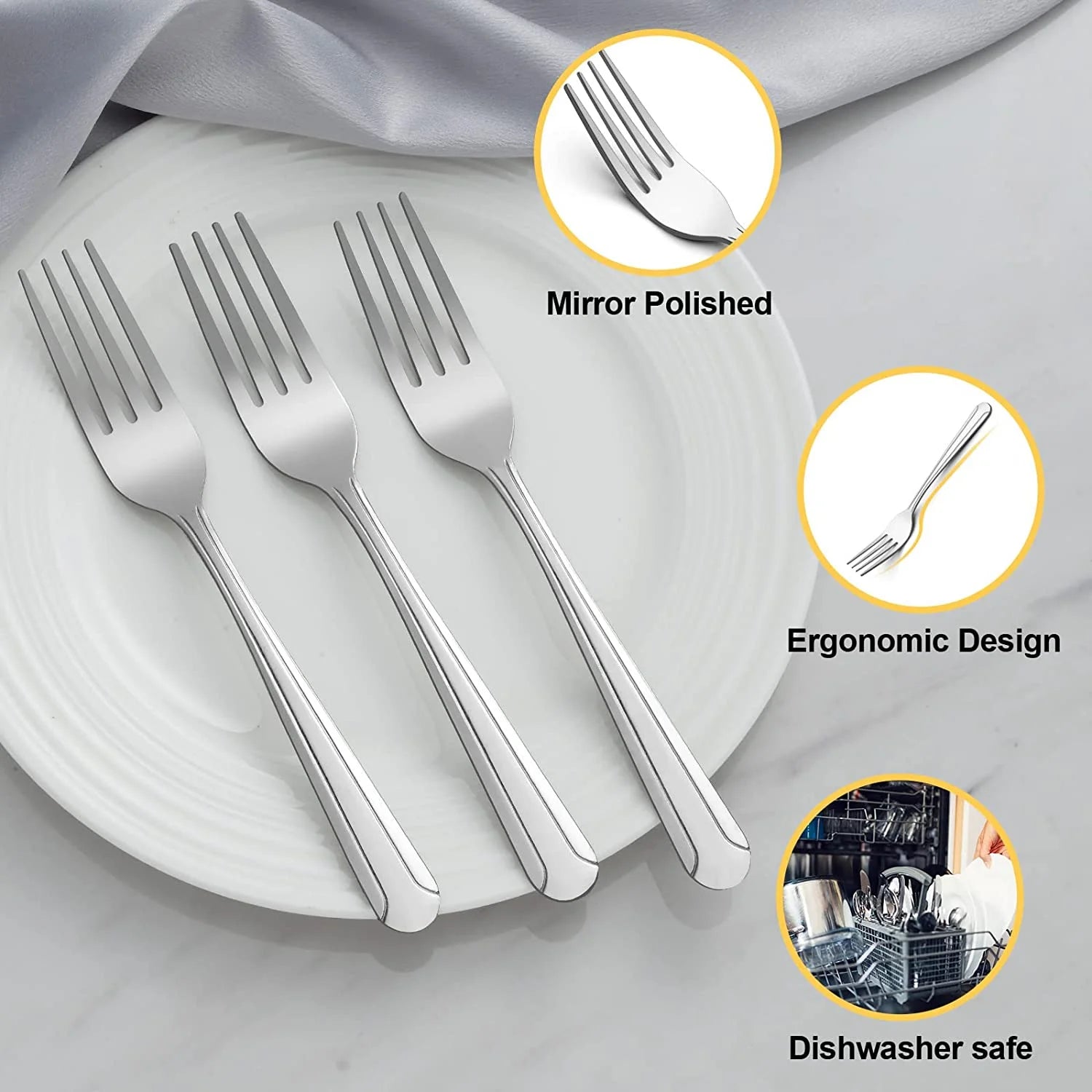 36 Pieces Forks Set, 8.2" Stainless Steel Dinner Forks Silverware, Pattern Design Mirror Polished Flatware Forks Dishwasher Safe, Table Forks Use for Home, Kitchen or Restaurant