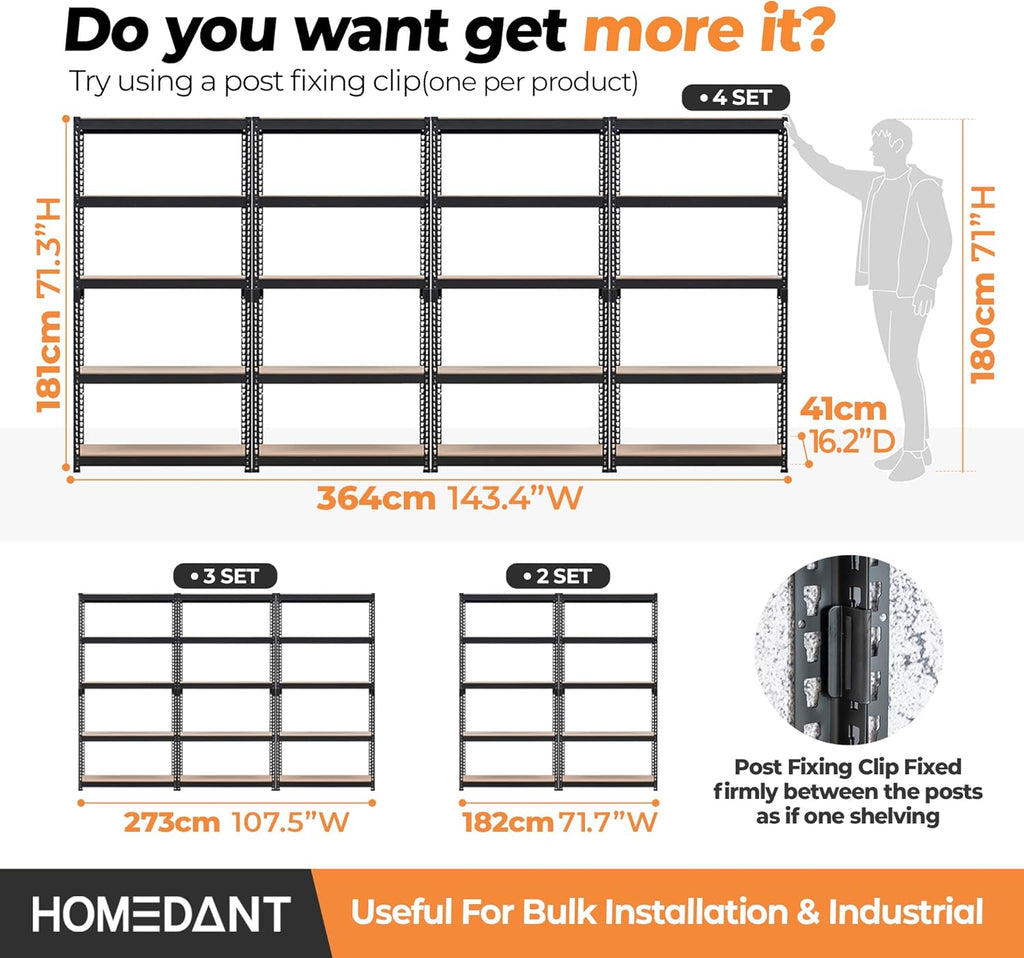 35.9" W 5 Tier Heavy Duty Garage Shelving Adjustable Metal Rack Storage Shelves Standing Shelf Unit Organizers Pantry Closet Black 1Pack