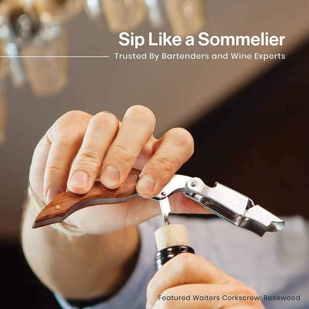 Hicoup Wine Opener - Professional Corkscrews for Wine Bottles W/Foil Cutter and Cap Remover - Manual Wine Key for Servers, Waiters, Bartenders and Home Use - Stainless Steel with Flamingo Resin Inlay