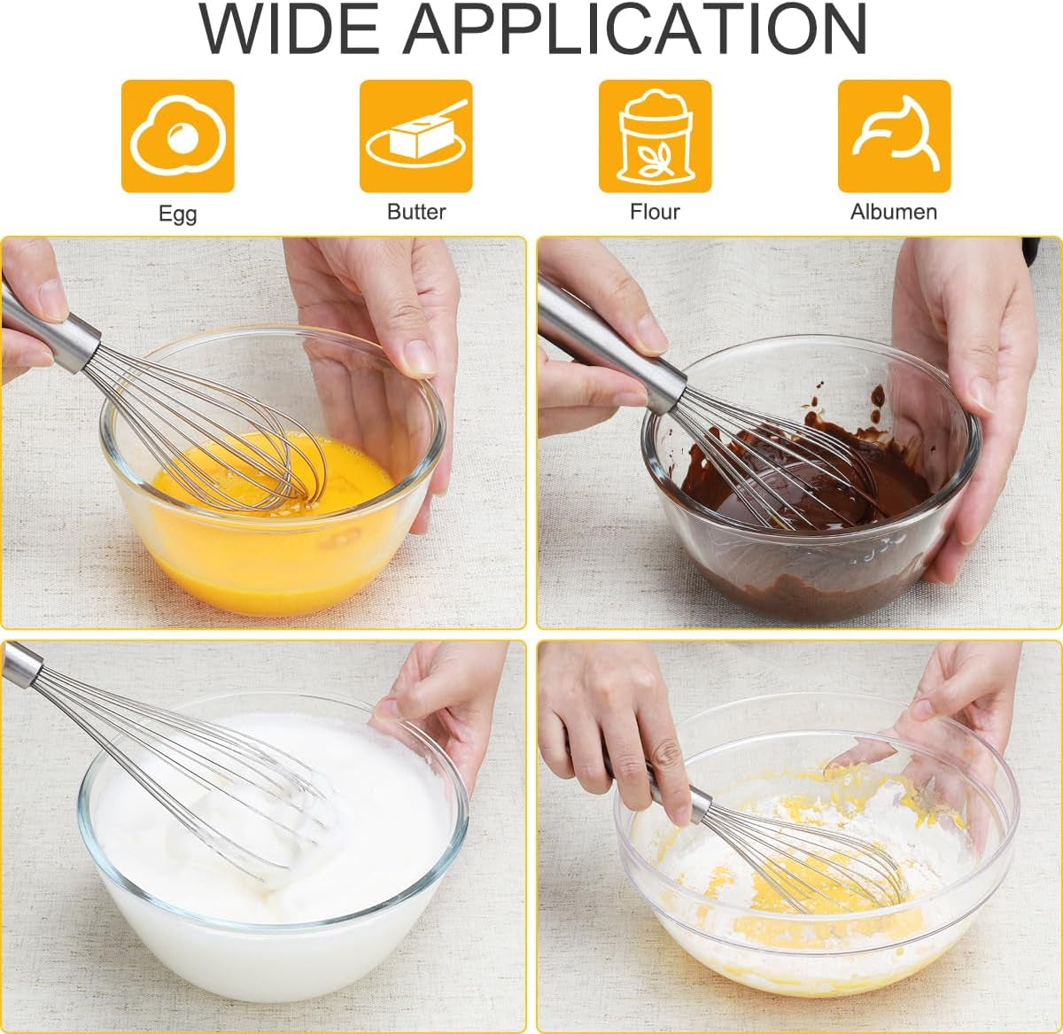 4 Pieces Stainless Steel Whisks Set Wire Whisk Balloon Whisk Egg Beater Kitchen Utensils for Stirring, Beating, Blending