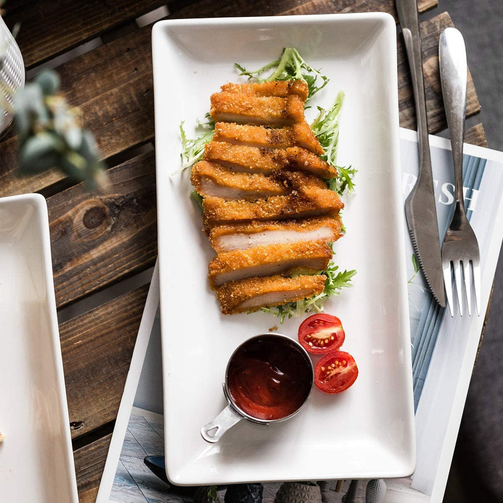 Porcelain Serving Platters Rectangular Trays White Serving Platters for Party, Stackable Serving Plates Set of 4,12 Inch