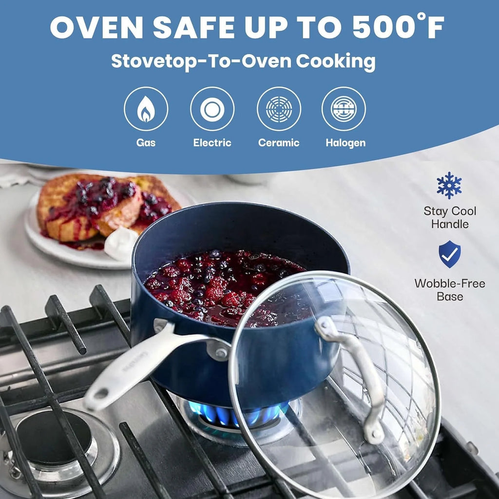 15 Pc Kitchen Pots and Pans Set Non Stick, Kitchen Cookware Sets, Pot and Pan Set, Nonstick Cookware Set, Diamond Coated Non Stick Pots and Pan Set, Dishwasher Safe - Blue