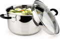 Stainless Steel Stockpot with Glass Strainer Lid, 6 Quart Stock Pot, Soup & Saucepan Cookware, Side Spouts, Multipurpose, Induction Pan, (5-Ply Capsule Bottom, 6QT)