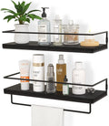 Floating Shelves for Wall Set of 2, Wall Mounted Storage Shelves with Black Metal Frame and Towel Rack for Bathroom, Bedroom, Living Room, Kitchen, Office (Black)