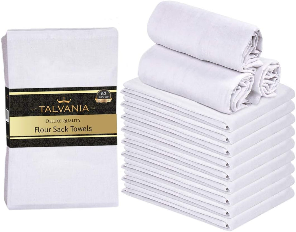 Flour Sack Towels – White Kitchen Dish Towels – 12 Pack – 28 X 28 Inches – Soft Absorbent Tea Towel – 100% Cotton Ring Spun Bar Towels – Lint Free
