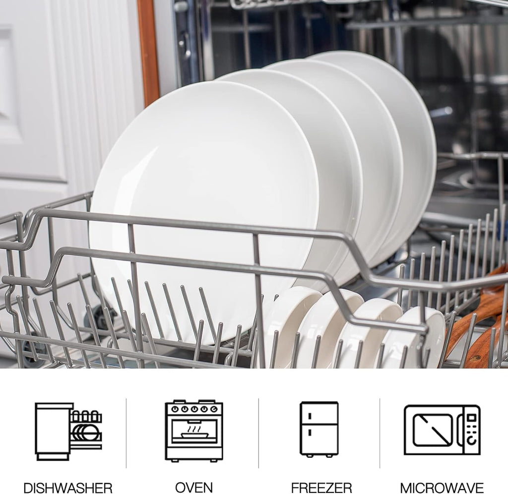 10 Inch White Dinner Plates Set, Porcelain Dessert/Salad Plate, Serving Dishes, Dinnerware Sets, Scratch Resistant, Lead-Free, Microwave, Oven, and Dishwasher Safe - Set of 4