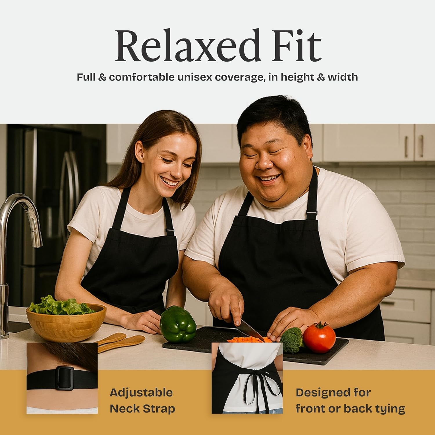 Chef Apron for Men and Women - 33" X 27" Large with 38" Waist Ties for a Comfy and Snug Fit, Durable and Lightweight, with 2 Spacious Pockets for Your Cooking Essentials - 1-Pack, Black