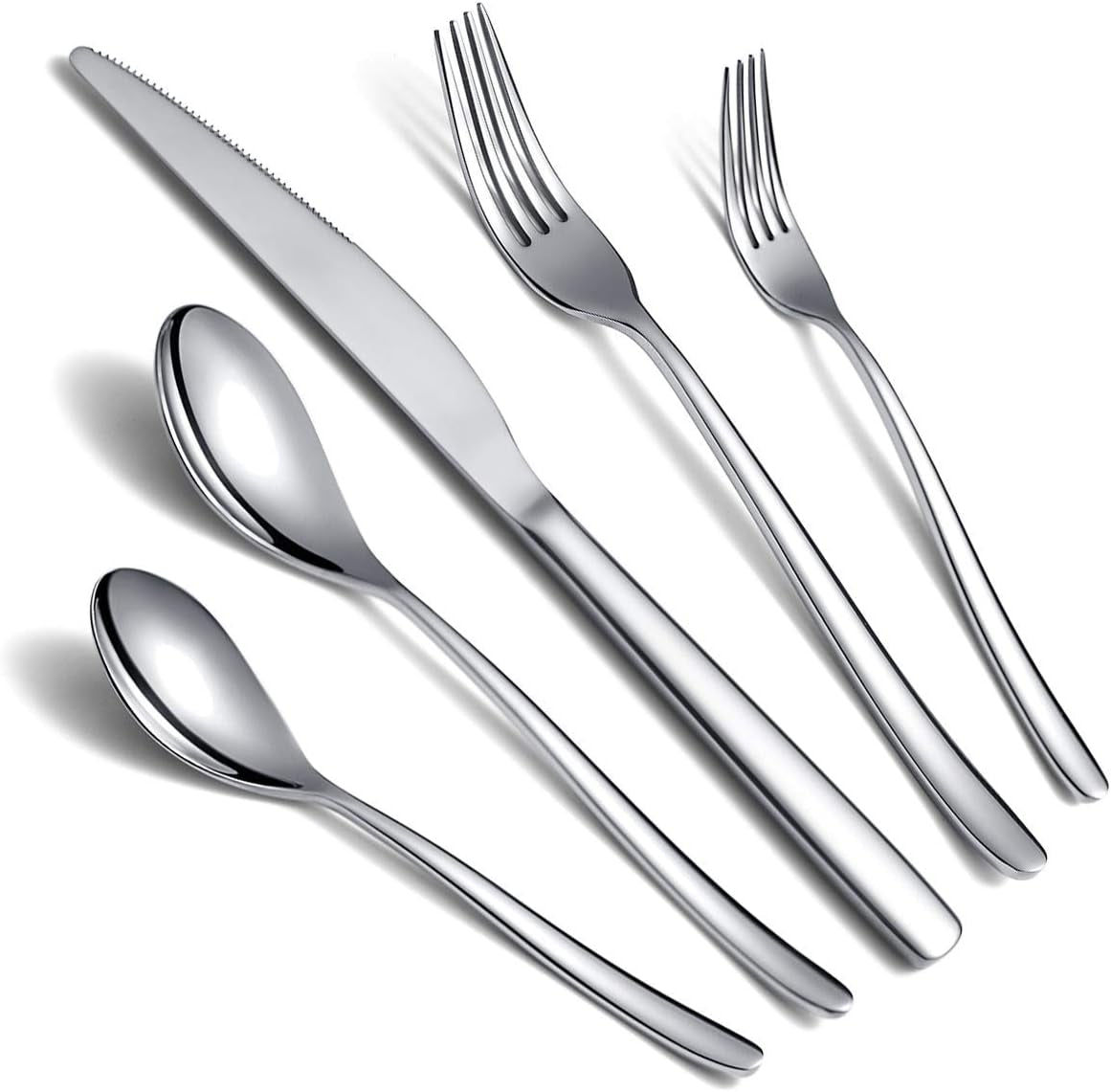 Silverware Set 20 Pieces, Stainless Steel Flatware Set, Mirror Polish Cutlery Set, Utensil Sets Service Set for 4 (Silver)