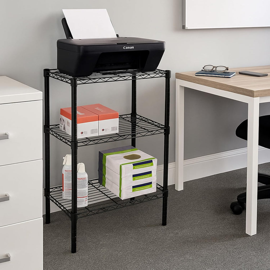 3-Tier Heavy Duty Adjustable Shelves, Metal Storage Rack with 250-Lb Shelf Capacity, Black, 14" W X 24" L X 30" H