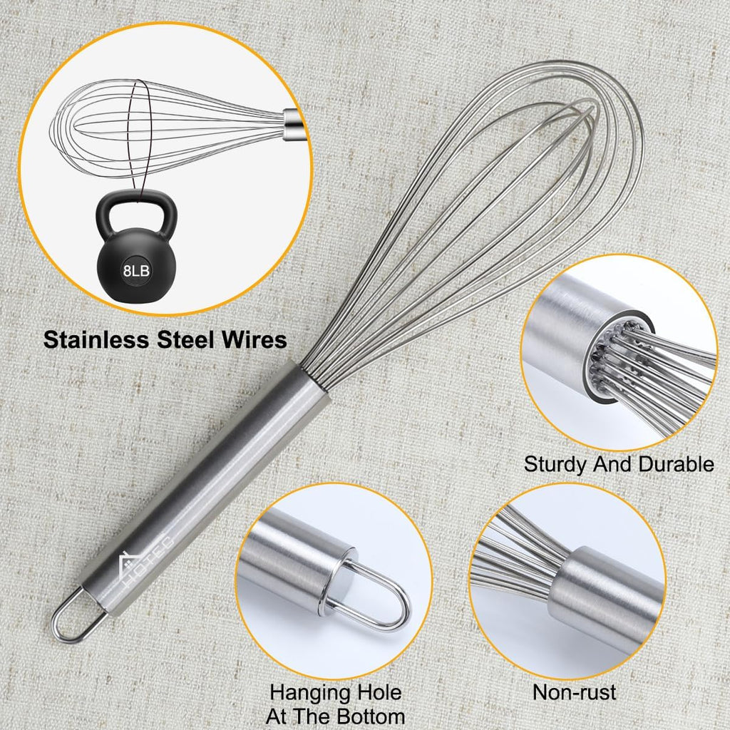 4 Pieces Stainless Steel Whisks Set Wire Whisk Balloon Whisk Egg Beater Kitchen Utensils for Stirring, Beating, Blending