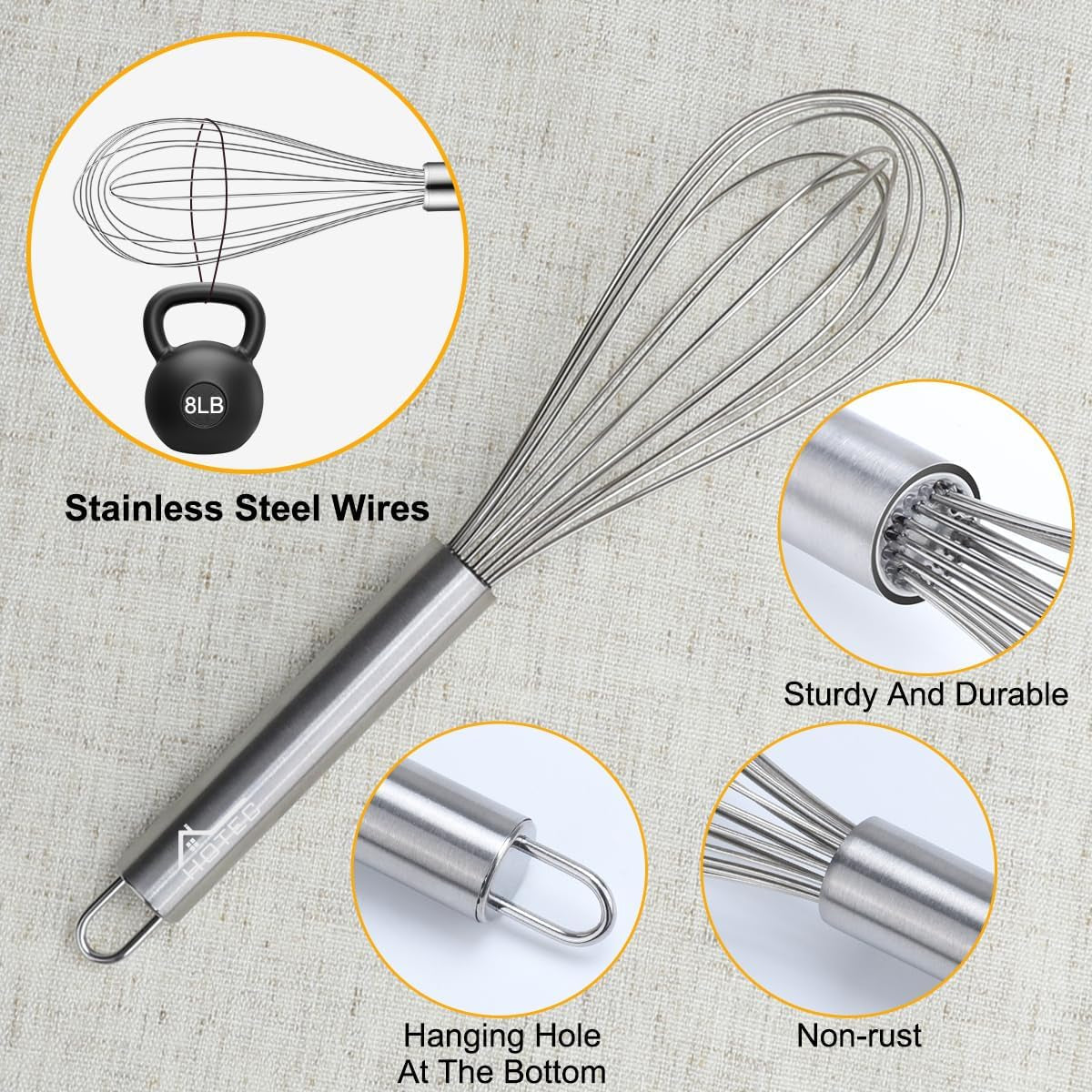 4 Pieces Stainless Steel Whisks Set Wire Whisk Balloon Whisk Egg Beater Kitchen Utensils for Stirring, Beating, Blending