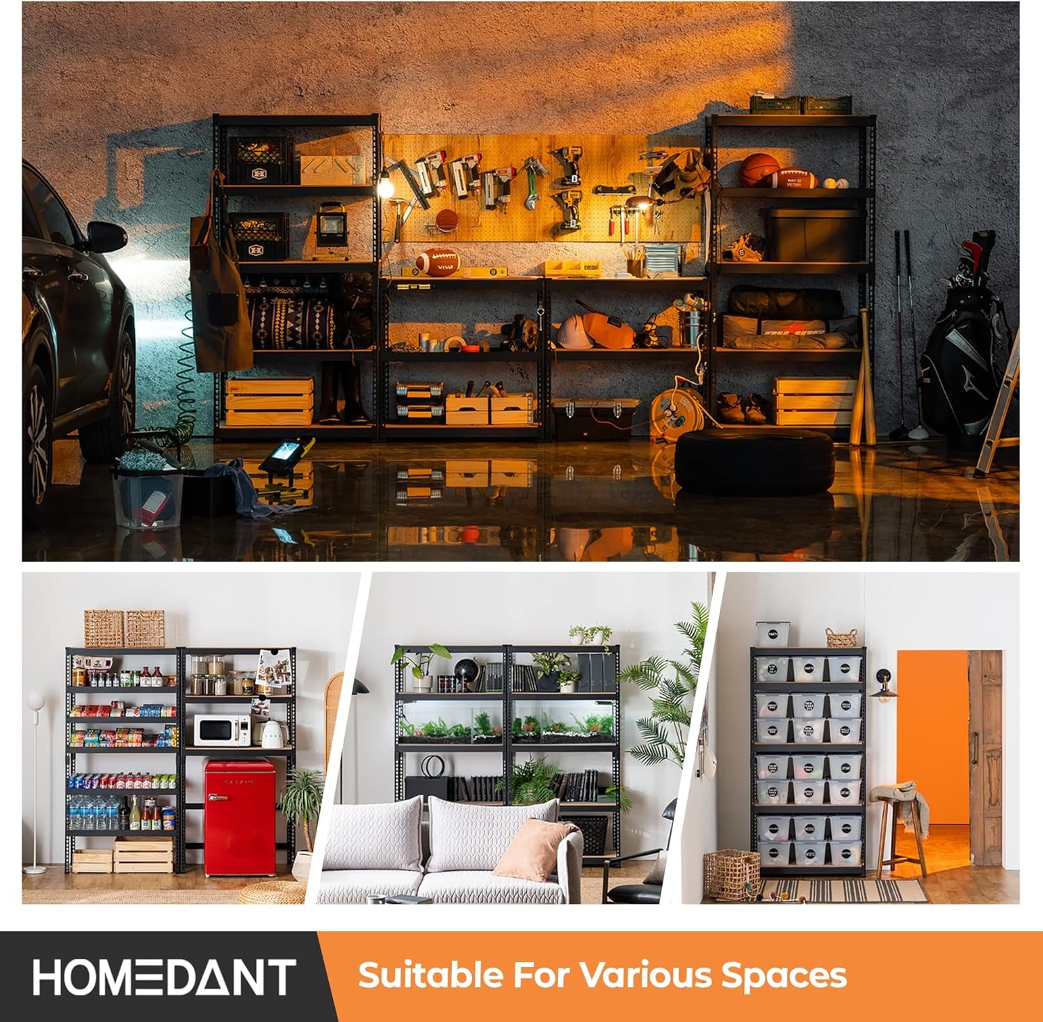 35.9" W 5 Tier Heavy Duty Garage Shelving Adjustable Metal Rack Storage Shelves Standing Shelf Unit Organizers Pantry Closet Black 1Pack