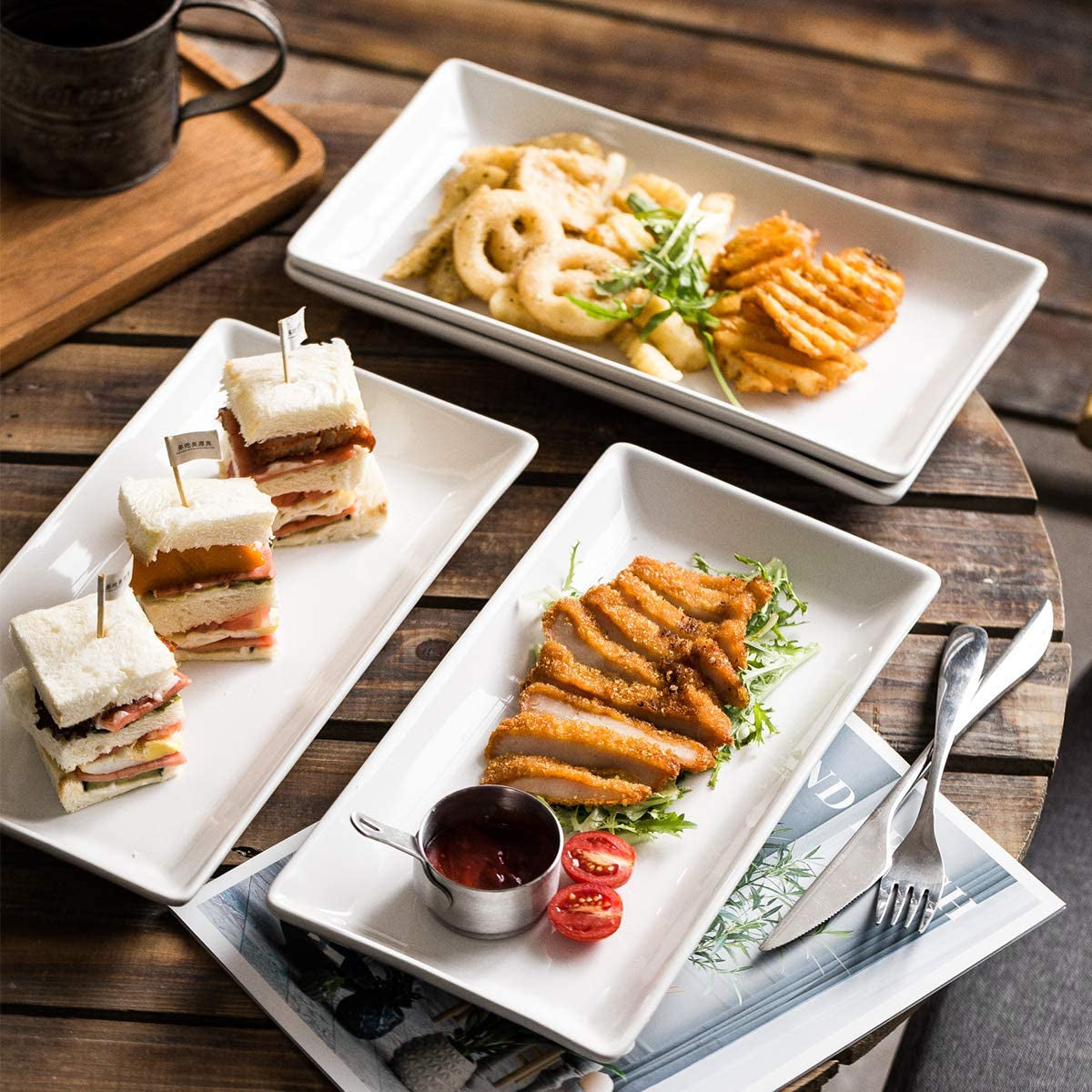 Porcelain Serving Platters Rectangular Trays White Serving Platters for Party, Stackable Serving Plates Set of 4,12 Inch