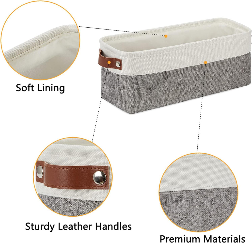 Small Storage Baskets 15"X6"X5.5", Fabric Storage Bins for Toilet Tank Top [2 Pack], Back of the Toilet Basket (White&Grey)