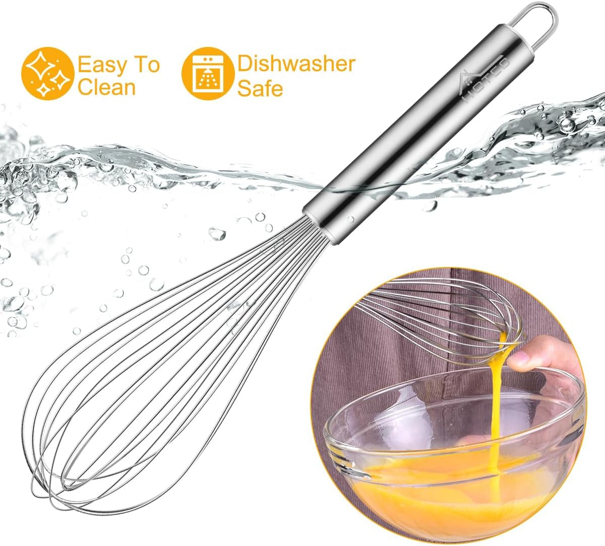 4 Pieces Stainless Steel Whisks Set Wire Whisk Balloon Whisk Egg Beater Kitchen Utensils for Stirring, Beating, Blending