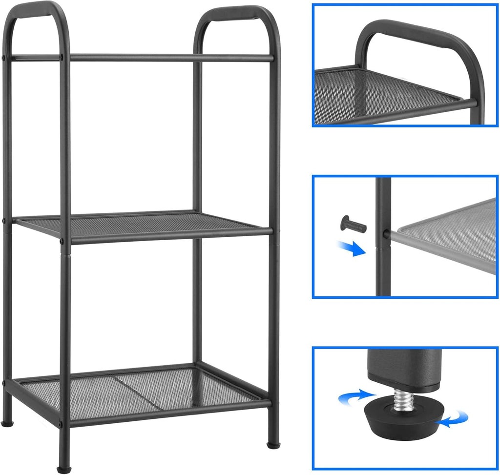 Storage Rack with Shelf,Industrial Style Extendable Plant Stand, Standing Shelf Units for Kitchen, Bathroom, Office,Living Room, Balcony, Kitchen (Charcoal Gray, 3 Tier)