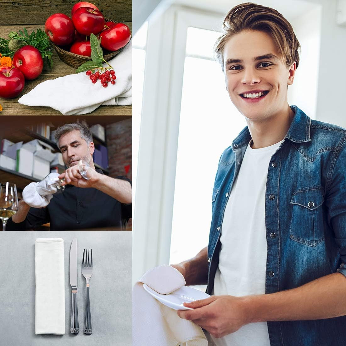 Flour Sack Towels – White Kitchen Dish Towels – 12 Pack – 28 X 28 Inches – Soft Absorbent Tea Towel – 100% Cotton Ring Spun Bar Towels – Lint Free