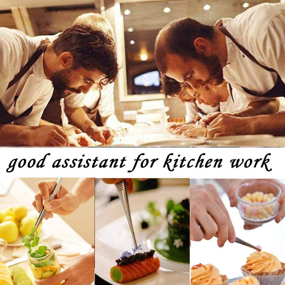 Kitchen Tweezers Stainless Steel Tongs with Precision Serrated Tips for Cooking and Medical (12 Inch Straight)