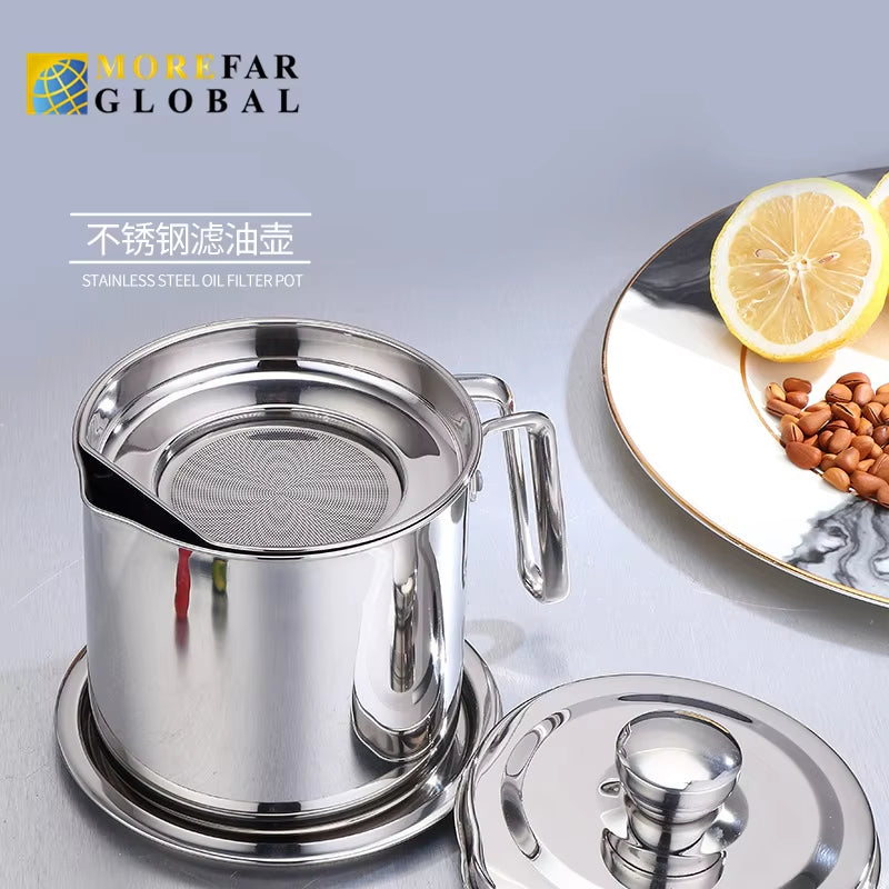 2L Kitchen Cooking Tool Oil Filter Storage Can Grease Strainer Pot Oil Strainer Container Restaurant Dispenser Kitchen Supplies