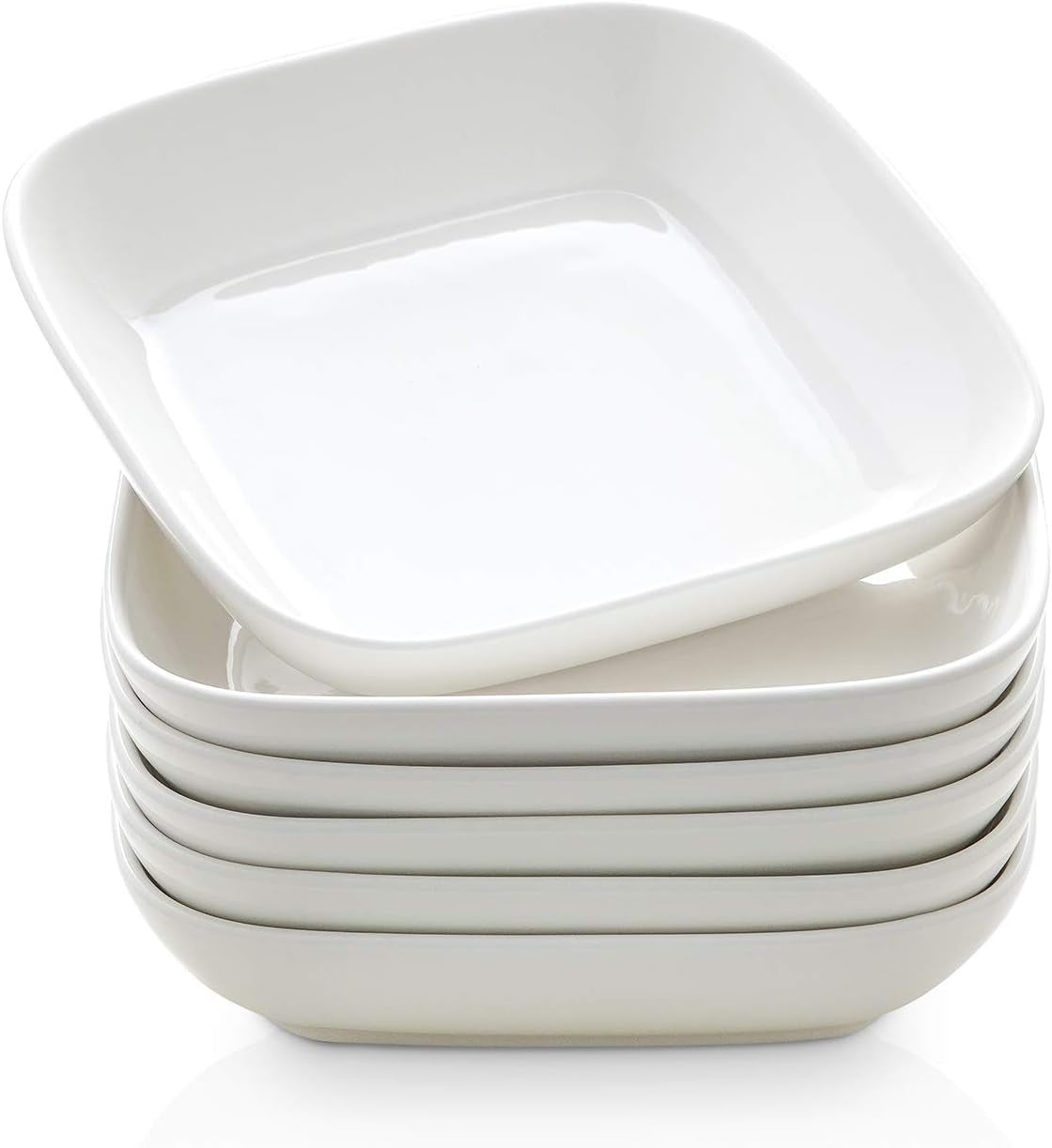 Porcelain 8-Inch Square Dinner Plates, Pasta Salad Bowls, Set of 6, White