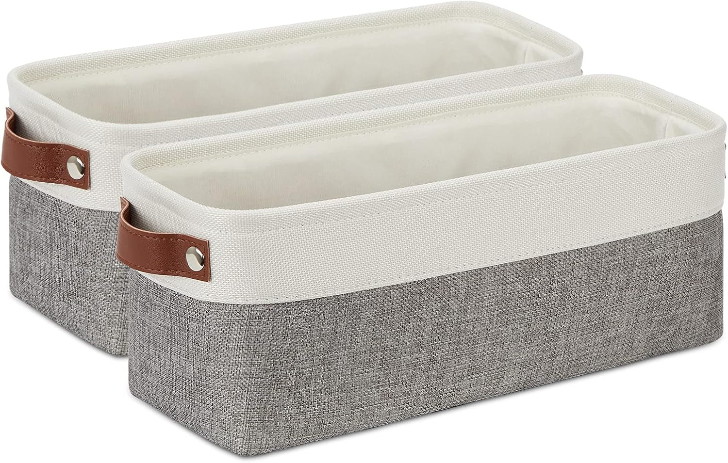 Small Storage Baskets 15"X6"X5.5", Fabric Storage Bins for Toilet Tank Top [2 Pack], Back of the Toilet Basket (White&Grey)